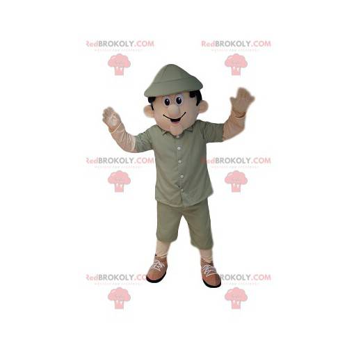 Mascotte d'homme avec une tenue de safari kaki - Redbrokoly.com