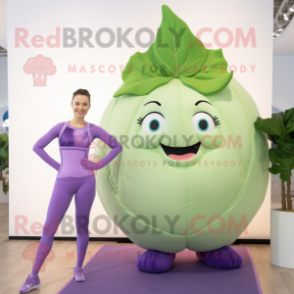 Lavender Cabbage Leaf mascot costume character dressed with a Yoga Pants and Earrings