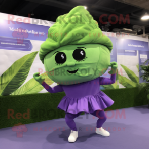 Lavender Cabbage Leaf mascot costume character dressed with a Yoga Pants and Earrings