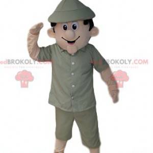 Mascotte d'homme avec une tenue de safari kaki - Redbrokoly.com