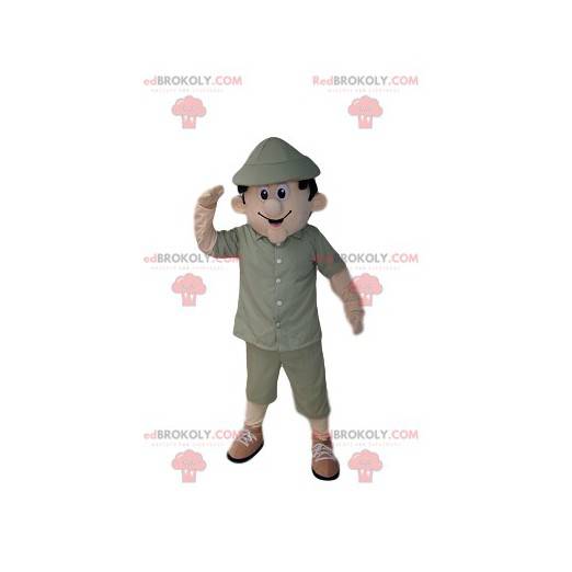 Mascotte d'homme avec une tenue de safari kaki - Redbrokoly.com