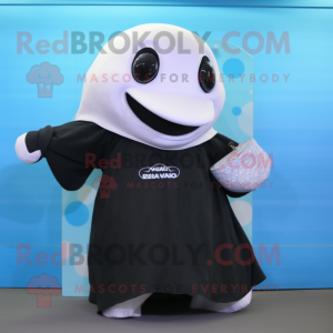 Black Beluga Whale mascot costume character dressed with a Cover-up and Coin purses