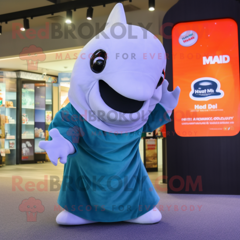 Black Beluga Whale mascot costume character dressed with a Cover-up and Coin purses Black Beluga Whale mascot costume character dressed with a Cover-up and Coin purses