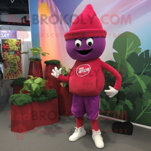 Magenta Grape mascot costume character dressed with a Bermuda Shorts and Beanies