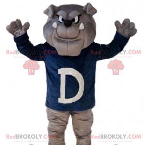Grå bull-dog maskot med et grusomt look med en marineblå jersey