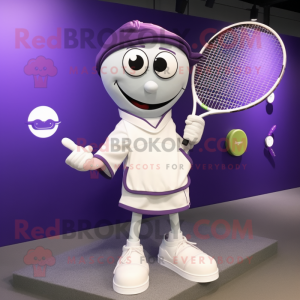 Lavender Tennis Racket mascot costume character dressed with a Sweatshirt and Shawls