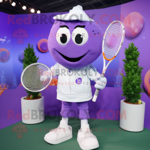 Lavender Tennis Racket mascot costume character dressed with a Sweatshirt and Shawls