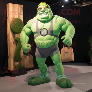 Grønn Strongman maskot...