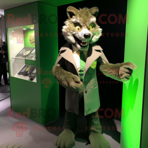 Green Wolf mascot costume character dressed with a Coat and Cufflinks