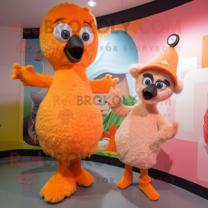 Peach Emu mascot costume character dressed with a Playsuit and Ties