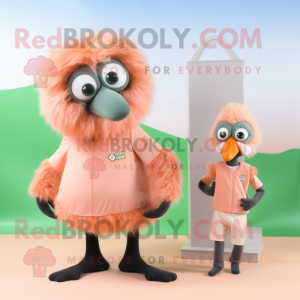 Peach Emu mascot costume character dressed with a Playsuit and Ties