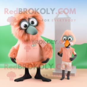 Peach Emu mascot costume character dressed with a Playsuit and Ties