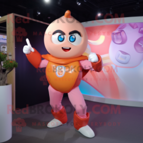 Peach Superhero mascot costume character dressed with a Blouse and Smartwatches