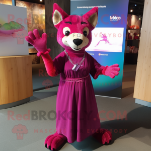 Magenta Dingo mascot costume character dressed with a Maxi Dress and Bracelets