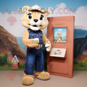 Peach Mountain Lion mascot costume character dressed with a Bootcut Jeans and Wallets