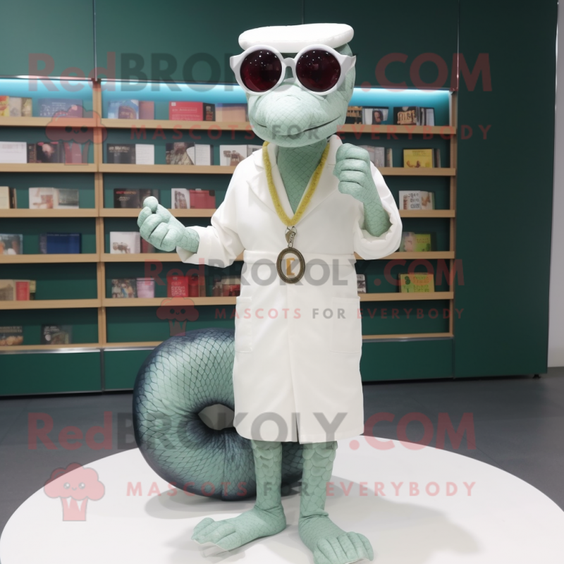 White Python mascot costume character dressed with a Trousers and Reading glasses White Python mascot costume character dressed with a Trousers and Reading glasses