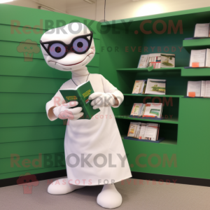 White Python mascot costume character dressed with a Trousers and Reading glasses