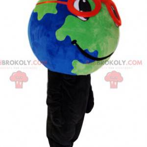 Earth mascot with red glasses and a beautiful smile -