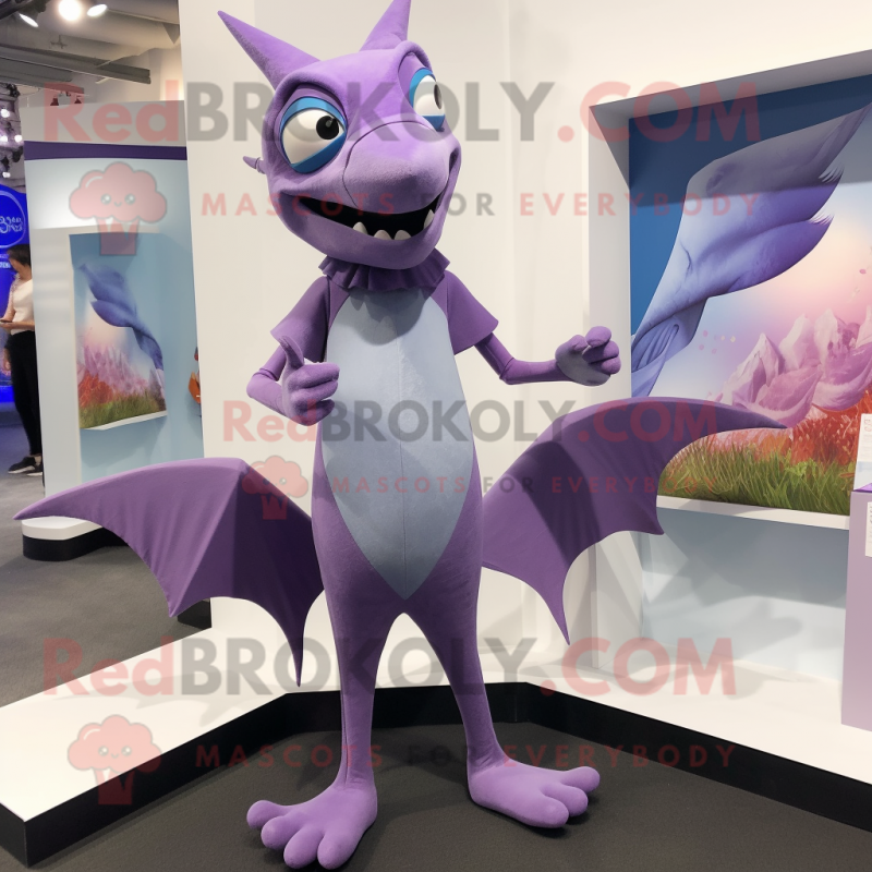 Lavender Pterodactyl mascot costume character dressed with a Leggings and Rings Lavender Pterodactyl mascot costume character dressed with a Leggings and Rings