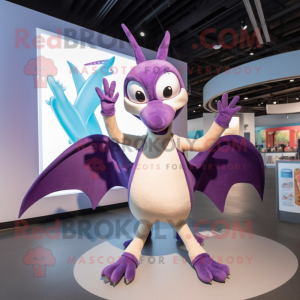 Lavender Pterodactyl mascot costume character dressed with a Leggings and Rings