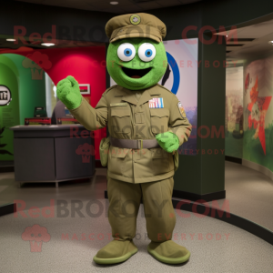 Green American Soldier mascot costume character dressed with a Jacket and Scarf clips