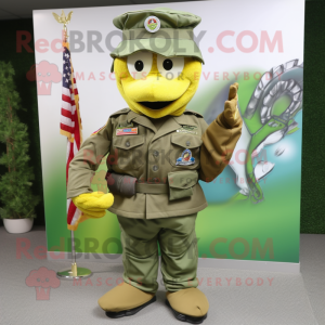 Green American Soldier mascot costume character dressed with a Jacket and Scarf clips