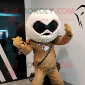 Beige Arrow Of Love mascot costume character dressed with a Moto Jacket and Wraps