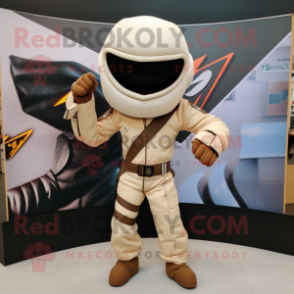 Beige Arrow Of Love mascot costume character dressed with a Moto Jacket and Wraps