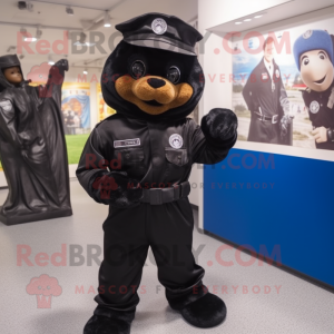 Black Police Officer mascot costume character dressed with a Hoodie and Cummerbunds