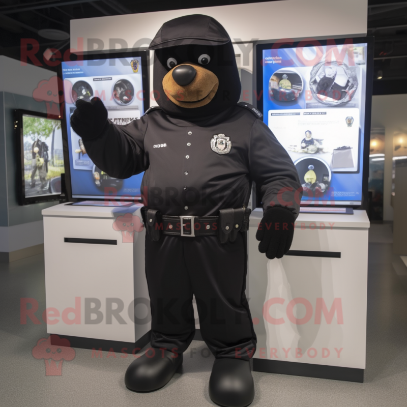 Black Police Officer mascot costume character dressed with a Hoodie and Cummerbunds