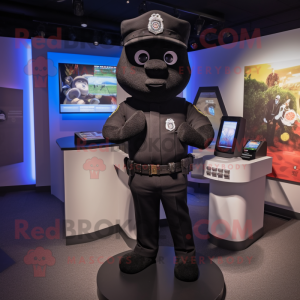 Black Police Officer mascot costume character dressed with a Hoodie and Cummerbunds