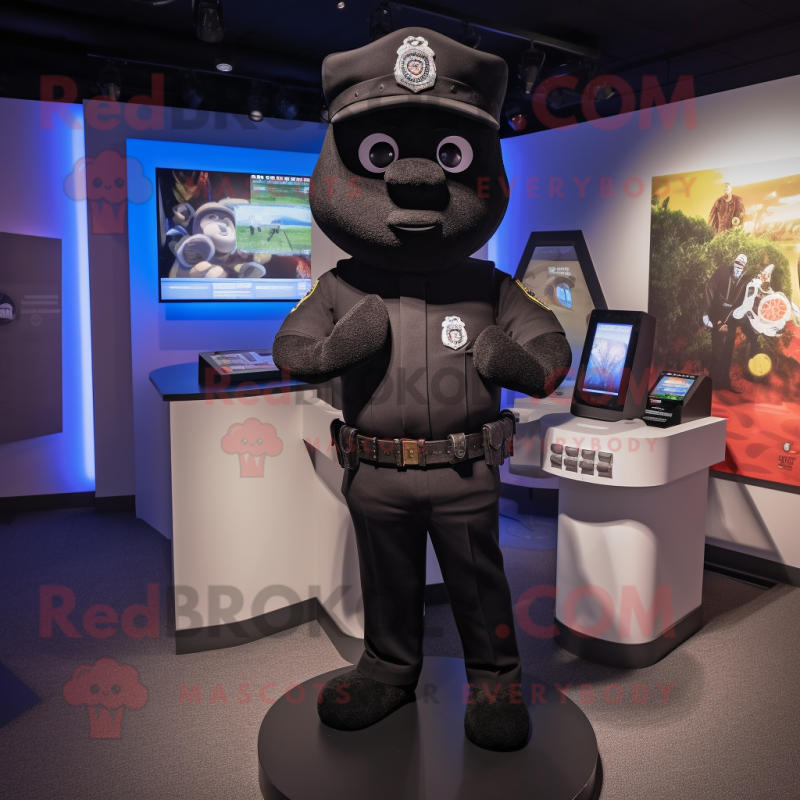 Black Police Officer mascot costume character dressed with a Hoodie and Cummerbunds Black Police Officer mascot costume character dressed with a Hoodie and Cummerbunds