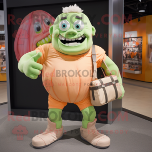 Peach Frankenstein mascot costume character dressed with a Shorts and Messenger bags