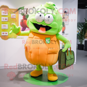 Peach Frankenstein mascot costume character dressed with a Shorts and Messenger bags