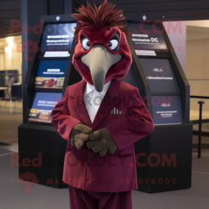 Maroon Emu mascot costume character dressed with a Suit Jacket and Wallets