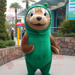 Olive Sea Lion mascot costume character dressed with a Sweater and Headbands