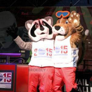 2 mascots a brown dog and a tricolor raccoon - Redbrokoly.com