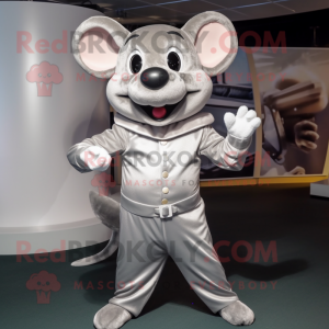 Silver Mouse mascot costume character dressed with a Turtleneck and Cummerbunds