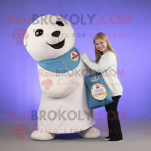 White Seal mascot costume character dressed with a Mom Jeans and Coin purses