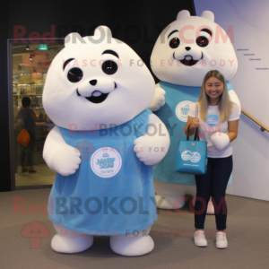 White Seal mascot costume character dressed with a Mom Jeans and Coin purses