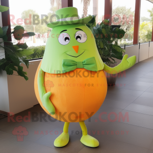 Olive Grapefruit mascot costume character dressed with a Ball Gown and Tie pins