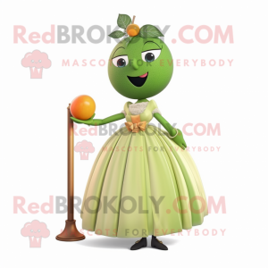 Olive Grapefruit mascot costume character dressed with a Ball Gown and Tie pins