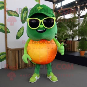 Forest Green Grapefruit mascot costume character dressed with a Shorts and Sunglasses