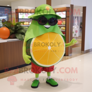 Forest Green Grapefruit mascot costume character dressed with a Shorts and Sunglasses