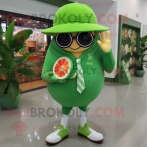 Forest Green Grapefruit mascot costume character dressed with a Shorts and Sunglasses