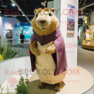 Tan Capybara mascot costume character dressed with a Cardigan and Shawls