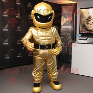 Gold Commando mascot costume character dressed with a Long Sleeve Tee and Wallets