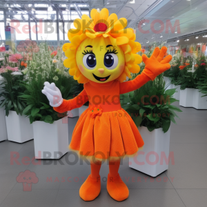 Orange Bouquet Of Flowers mascot costume character dressed with a Mini Dress and Mittens