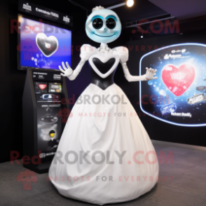 Black Heart mascot costume character dressed with a Wedding Dress and Digital watches