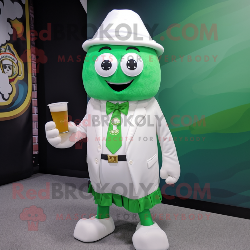 White Green Beer mascot costume character dressed with a Poplin Shirt and Tie pins White Green Beer mascot costume character dressed with a Poplin Shirt and Tie pins